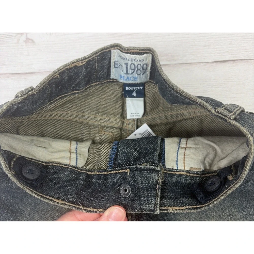 New Lot of 2 The Children's Place Boy's 4 Boot Cut Jeans Adjustable Waist Pants